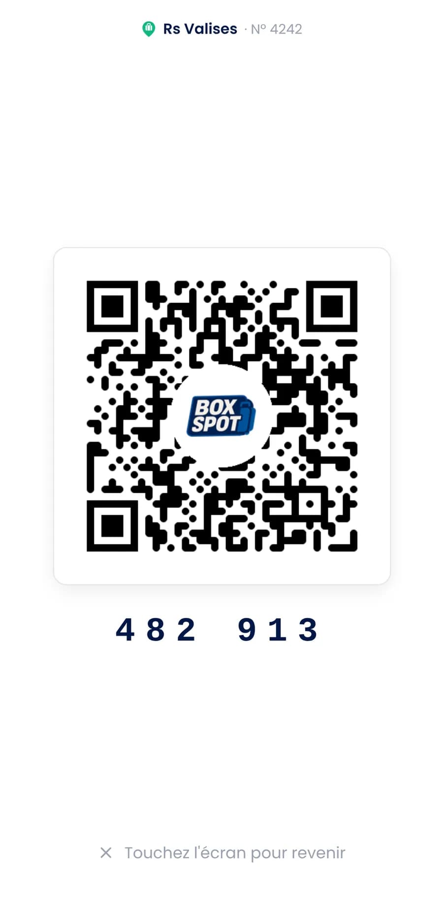Le QR code de dépôt présenté au partenaire, sur une réservation d'exemple