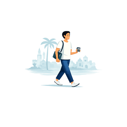 Voyageur heureux explorant le Maroc les mains libres avec la consigne BoxSpot